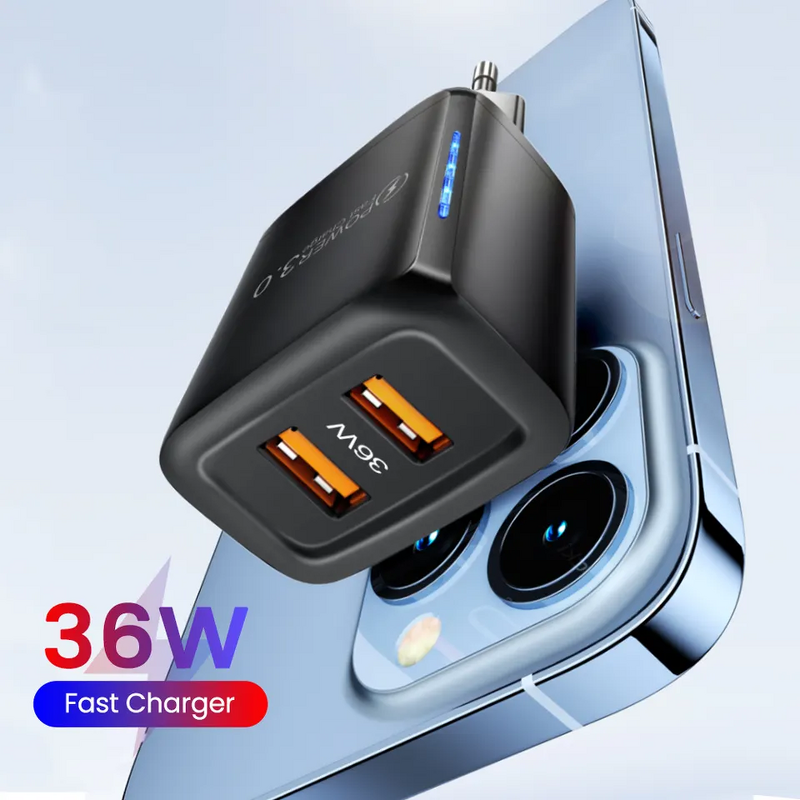 Wall Charger Manufacturer - 36W Dual USB QC3.0 Fast Charger for Samsung Xiaomi Huawei