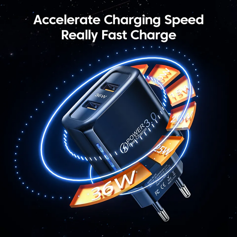 Wall Charger Manufacturer - 36W Dual USB QC3.0 Fast Charger for Samsung Xiaomi Huawei