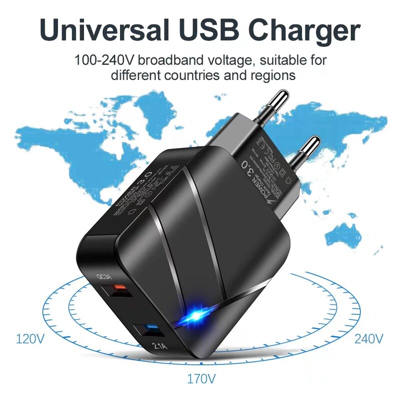 Wall Charger Manufacturer - 28W Dual USB 18W QC 3.0 + 5V 2.1A Fast Charger
