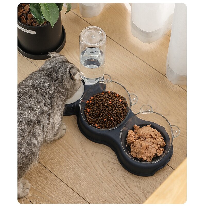 Pet Food Set Manufacturer - Three-in-one Bowl Multi-functional Plastic Portable Dog Two Bowls with Water Bottle