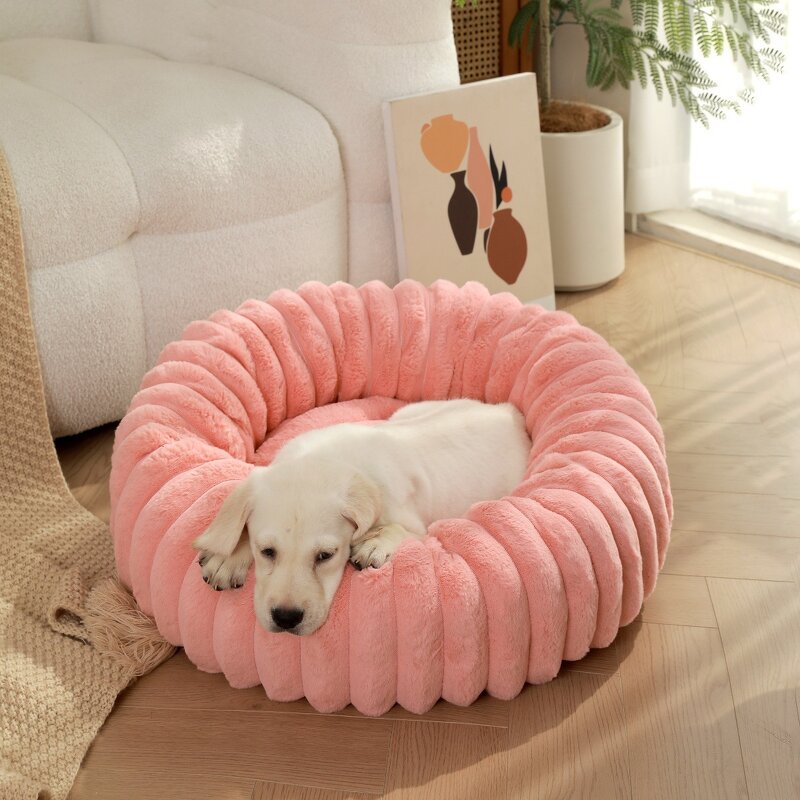 Pet Bed Manufacturer - New Vertical Rabbit Plush Donut Soft Breathable Warm Round Cat Dog Bed