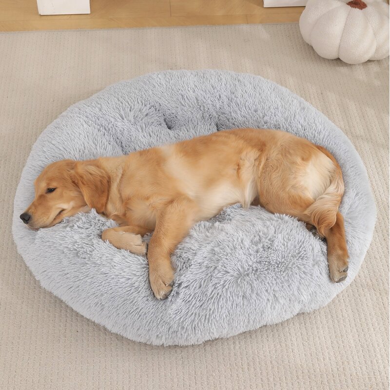 Dog Bed Manufacturer - Custom Logo Soft Warm Long Plush Round Pet Cushion Modern Style