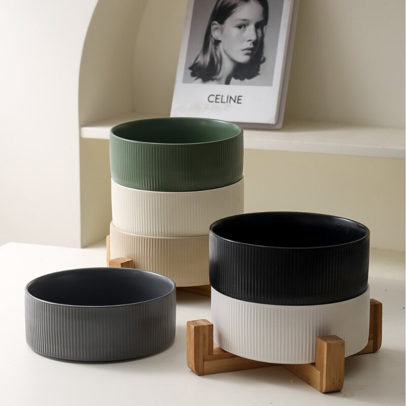 Pet Bowls Manufacturer - Ceramic Dog Cat Food Water Double with Wood Stand Eco-Friendly