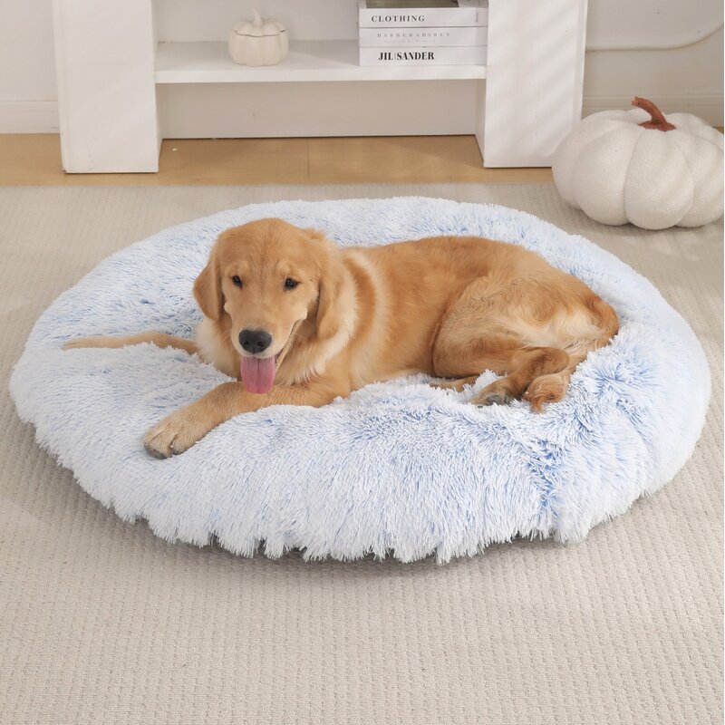 Dog Bed Manufacturer - Custom Logo Soft Warm Long Plush Round Pet Cushion Modern Style