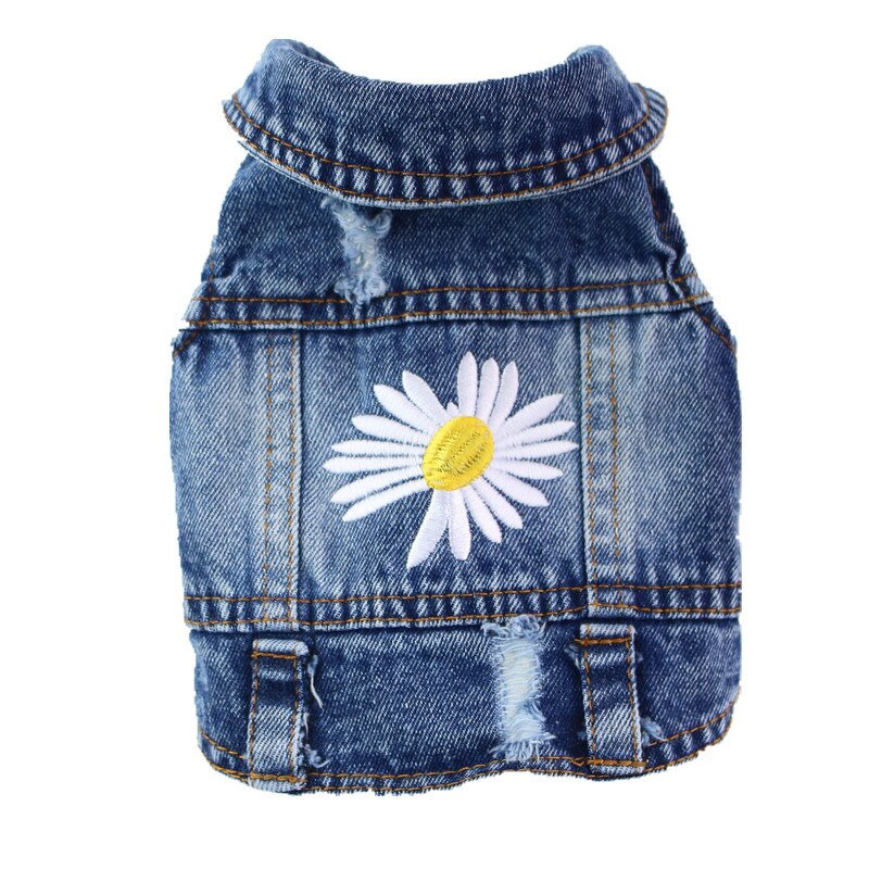 Dog Denim Vest Manufacturer - Luxury Classic with Daisy Embroidery