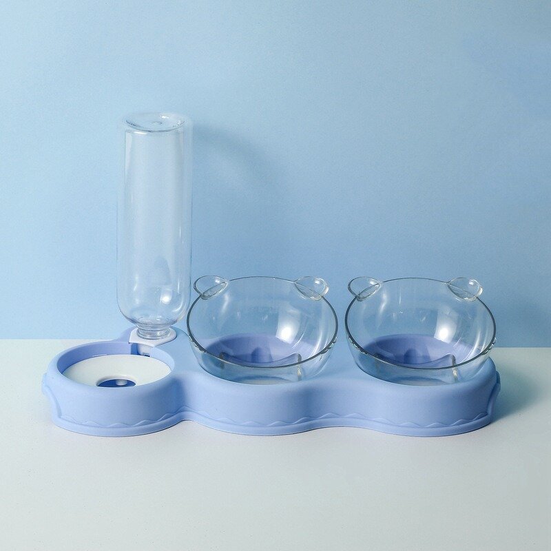 Pet Food Set Manufacturer - Three-in-one Bowl Multi-functional Plastic Portable Dog Two Bowls with Water Bottle