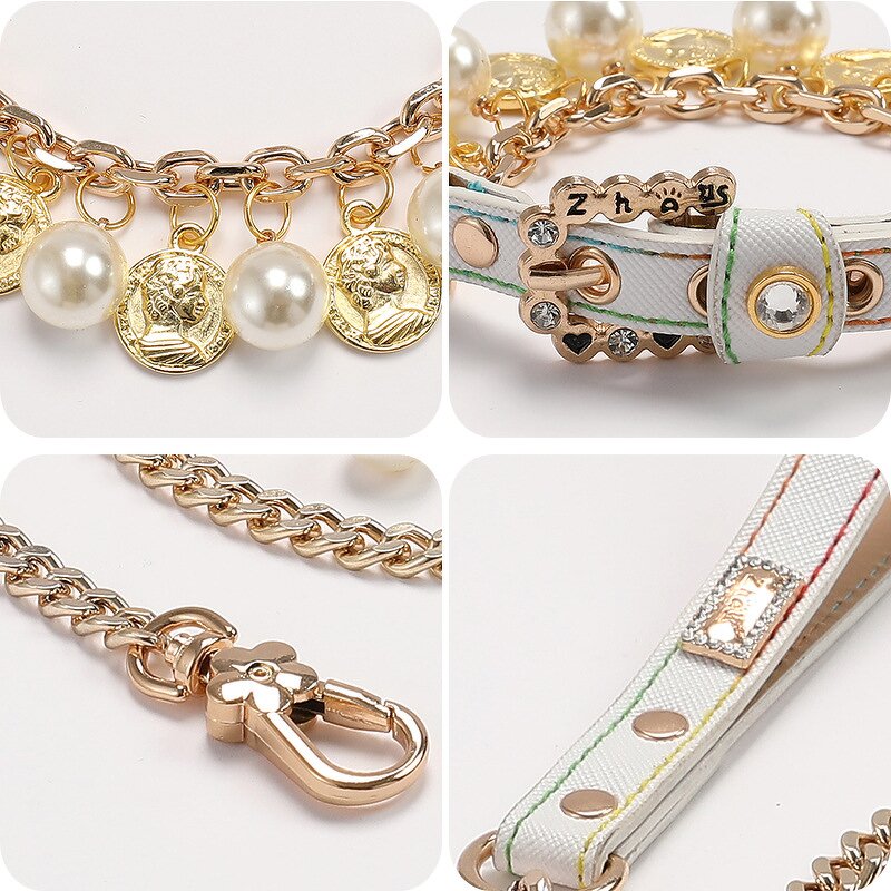 Pet Collar Leash Set Manufacturer - Cute Luxury Rhinestone PU Jewelry Accessories
