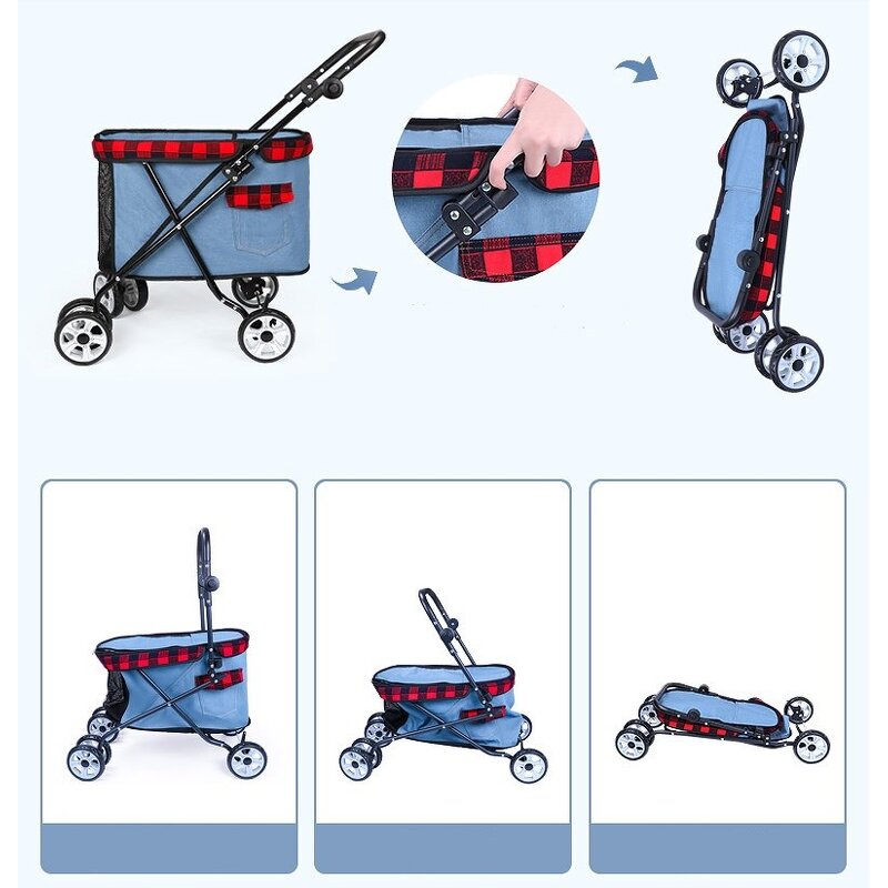 Pet Trolley Manufacturer - Folding Travel Cat Cart Carrier With 4 Wheels for Small Medium Dogs Luxury Strollers