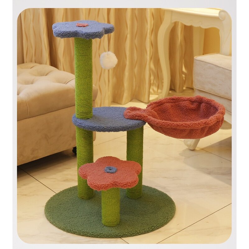Cat Tree Manufacturer - Cute Design Flower Cactus Cat Nest Cashmere Sisal Cat Flower Tree Scratching Column