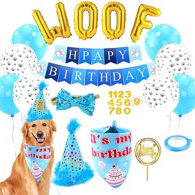 Dog Birthday Decorations Manufacturer - Cute Pink Blue Woof Balloon Banner Hats Saliva Towels Cake Bow Tie Sets