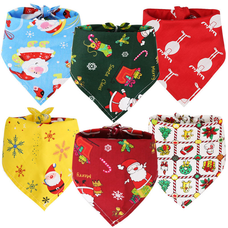 Dog Christmas Collar Manufacturer - Pattern Bow Tie Head Scarf Christmas Bandana