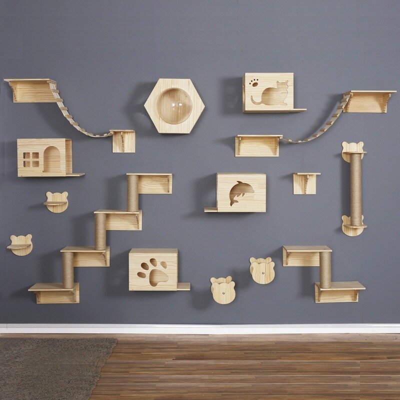 Cat Wall Shelf Manufacturer - Modern Wall Mounted Shelves Wooden Cat Tree Furniture Platform