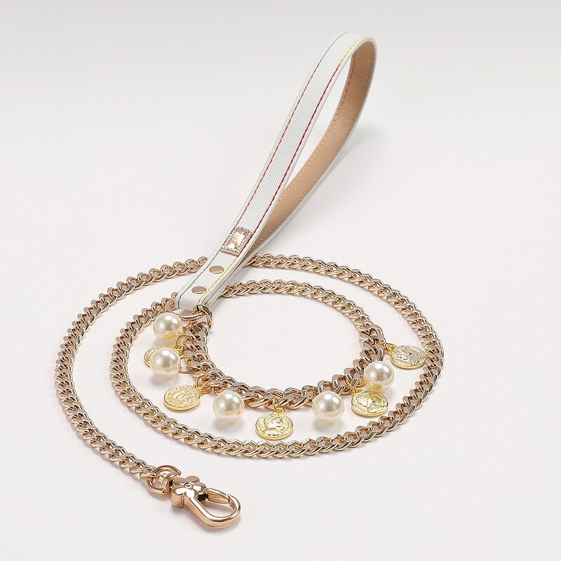 Pet Collar Leash Set Manufacturer - Large Pearl Diamond Necklace Design Wire Beaded Necklace