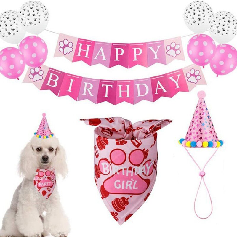 Dog Birthday Set Manufacturer - Decoration Pink Blue Ballon Hat Bandana Supplies