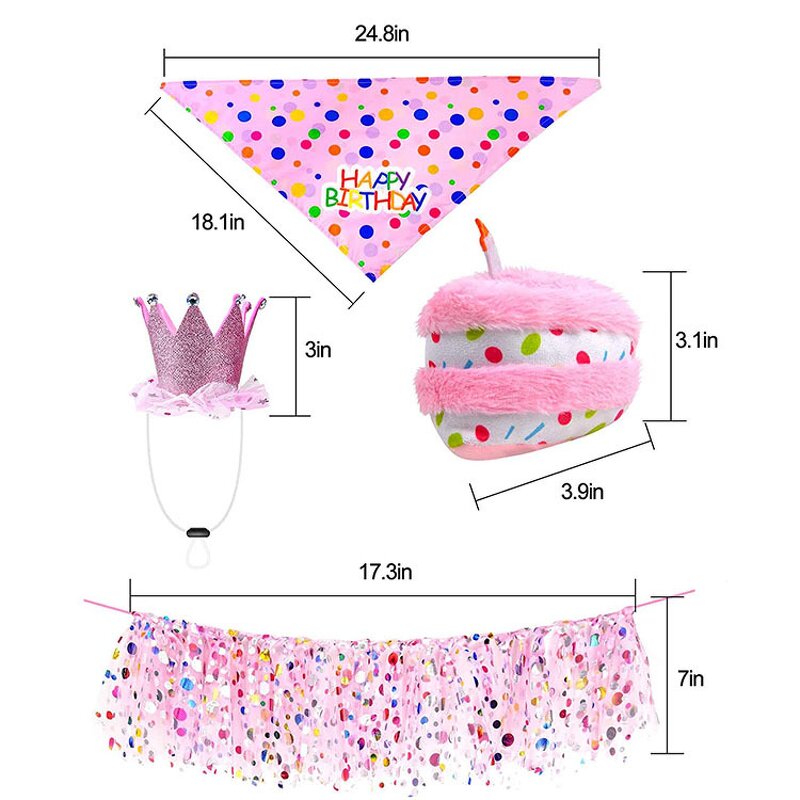 Dog Birthday Party Set Manufacturer - Pink Pet Birthday Banner Dress Skirt Bandana Crown Hat Balloon Cake