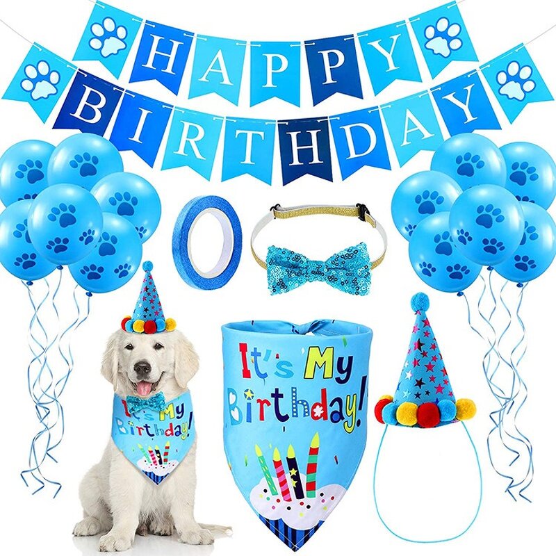 Dog Birthday Set Manufacturer - Decoration Pink Blue Ballon Hat Bandana Supplies