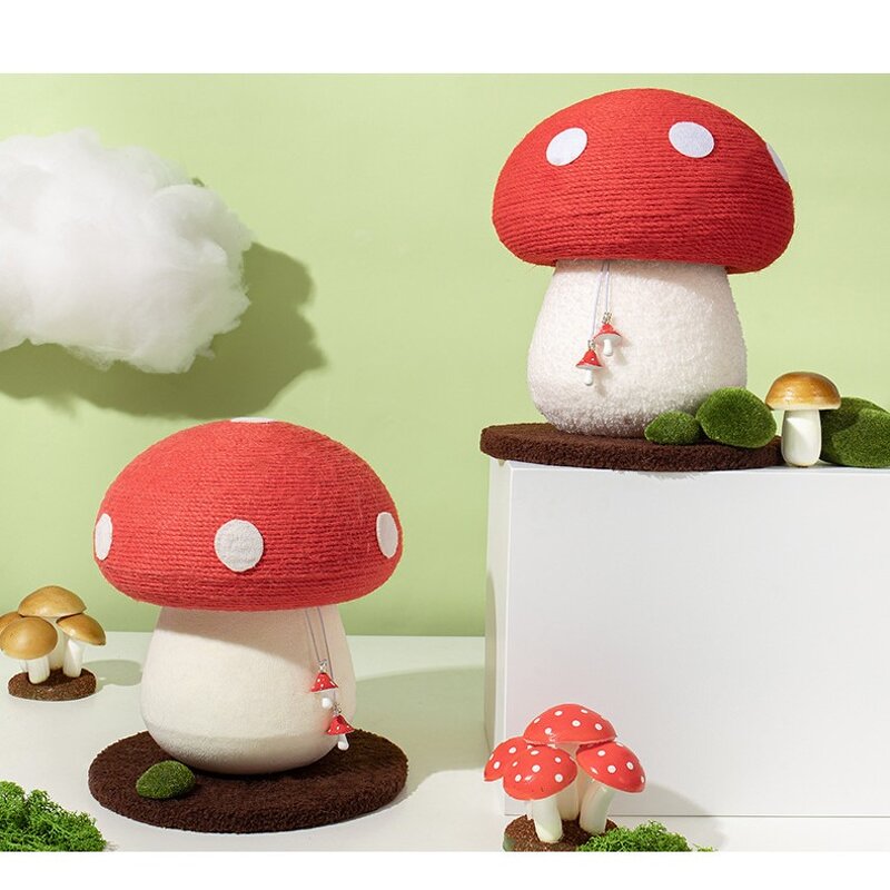 Cat Climbing Frame Manufacturer - Red Mushroom Ball Toy Scratching Post Cute Cat Scratching
