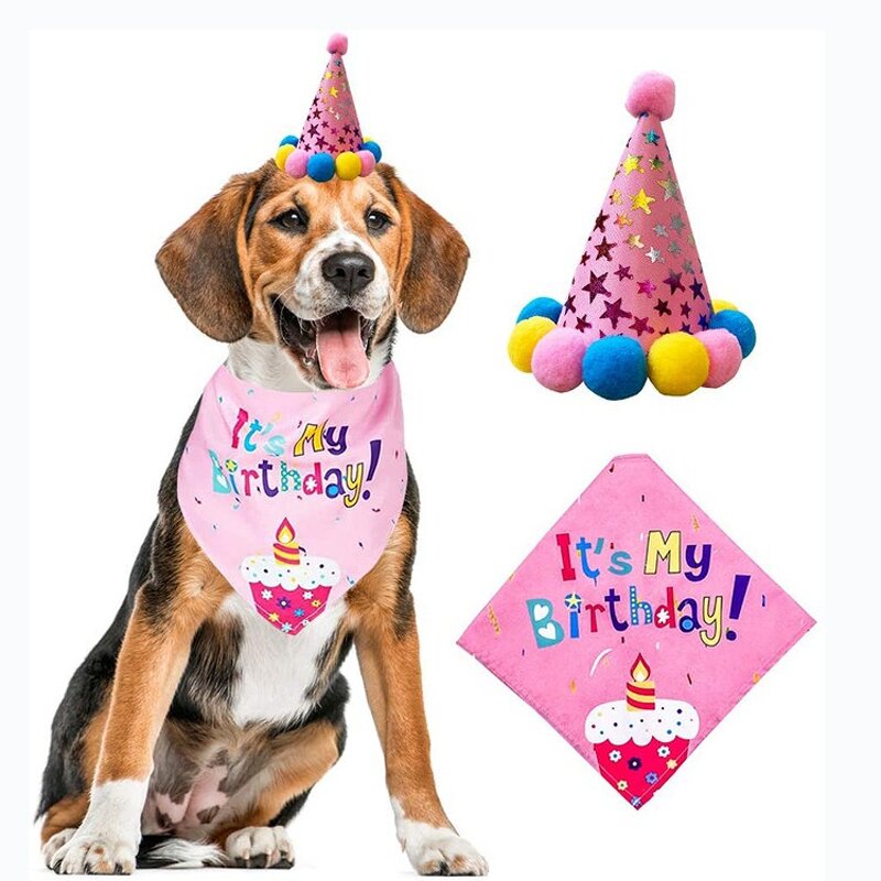 Dog Birthday Set Manufacturer - Decoration Pink Blue Ballon Hat Bandana Supplies