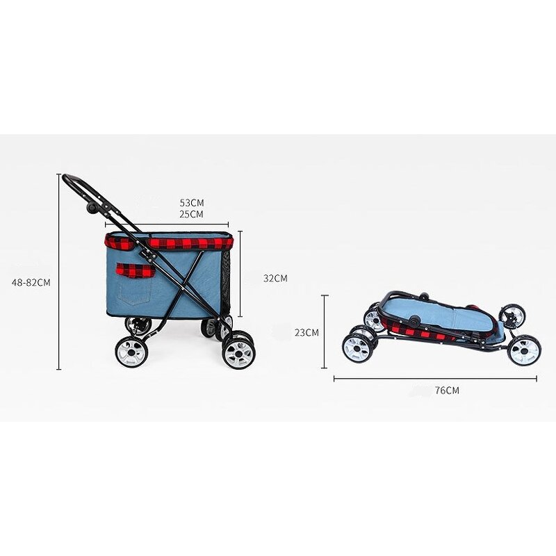 Pet Trolley Manufacturer - Folding Travel Cat Cart Carrier With 4 Wheels for Small Medium Dogs Luxury Strollers