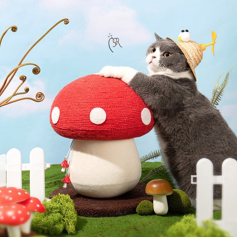 Cat Climbing Frame Manufacturer - Red Mushroom Ball Toy Scratching Post Cute Cat Scratching