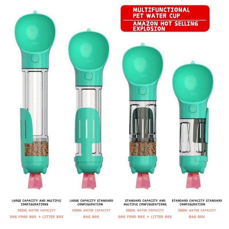 Pet Water Bottle Manufacturer - 4 in 1 Dog Water Bottle with Poop Bag Portable Drink Feeder
