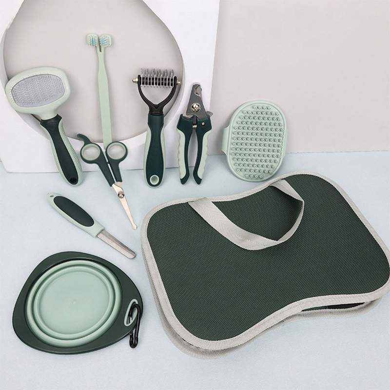 Pet Grooming Kit Manufacturer - 8 in 1 Tools Set with Bath Brush Nail Clipper Shedding Brush