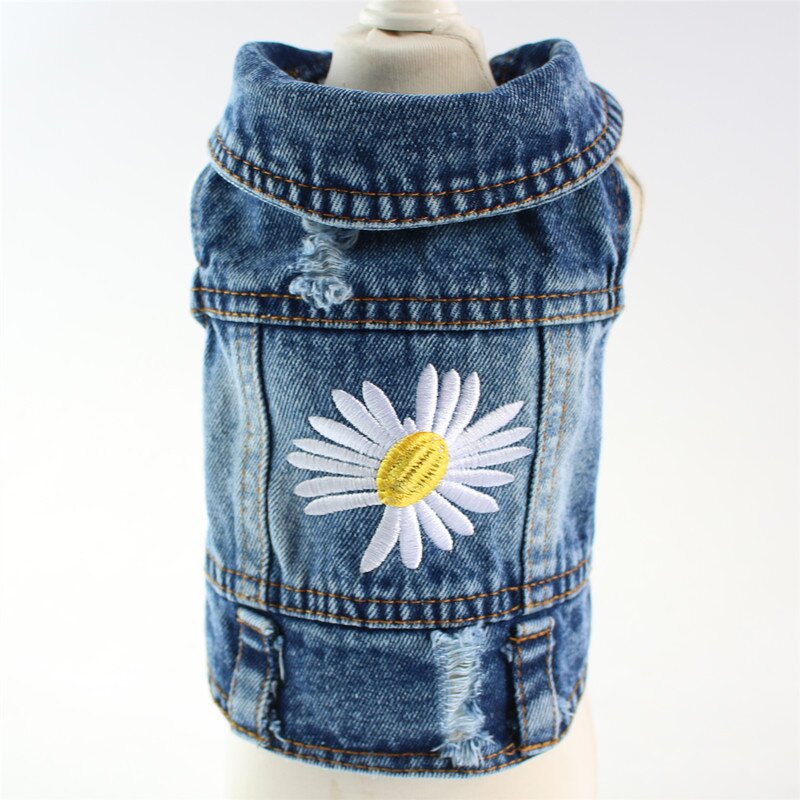 Dog Denim Vest Manufacturer - Luxury Classic with Daisy Embroidery