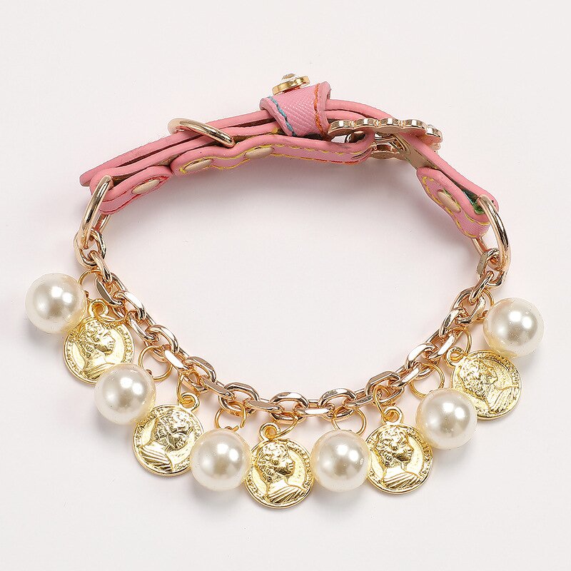 Pet Collar Leash Set Manufacturer - Large Pearl Diamond Necklace Design Wire Beaded Necklace