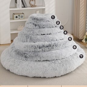 Dog Bed Manufacturer - Custom Logo Soft Warm Long Plush Round Pet Cushion Modern Style