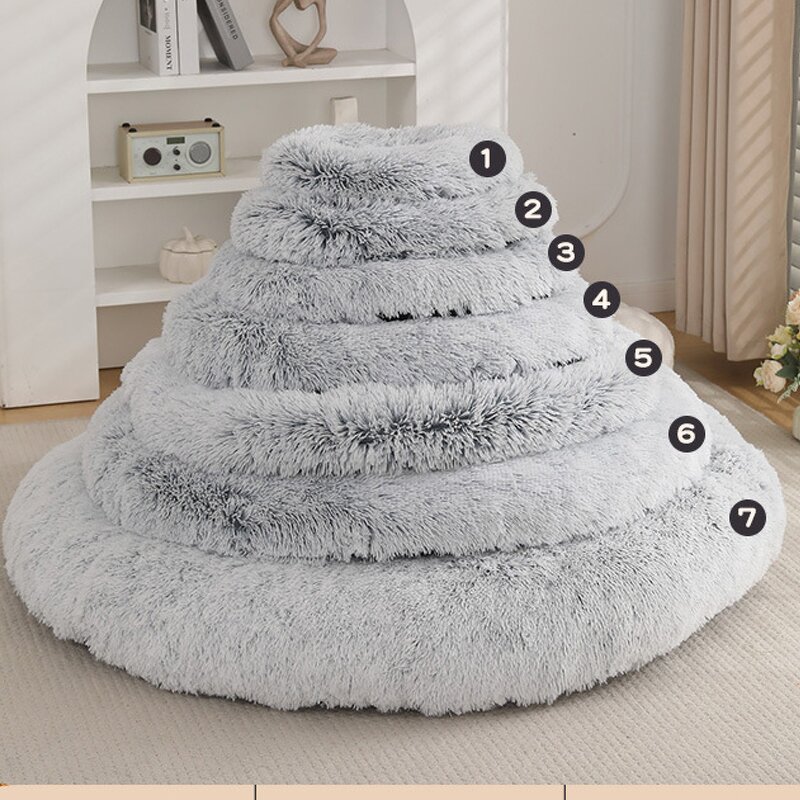 Dog Bed Manufacturer - Custom Logo Soft Warm Long Plush Round Pet Cushion Modern Style