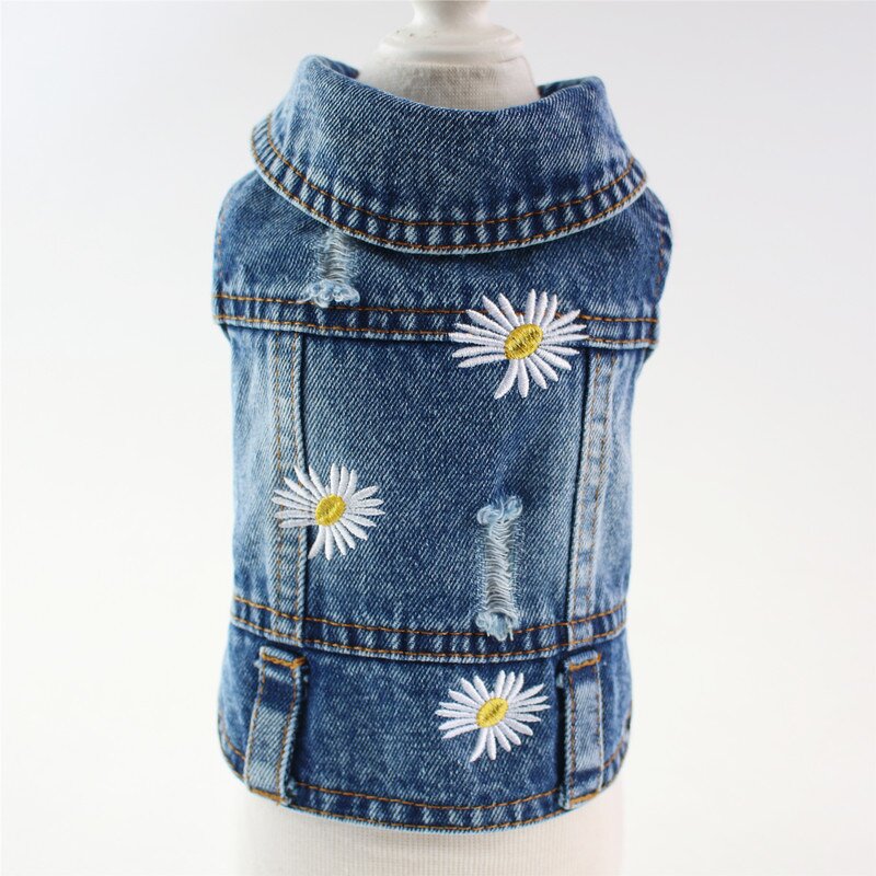 Dog Denim Vest Manufacturer - Luxury Classic with Daisy Embroidery