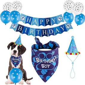 Dog Birthday Set Manufacturer - Decoration Pink Blue Ballon Hat Bandana Supplies