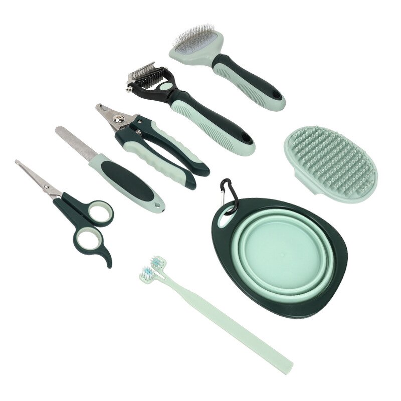 Pet Grooming Kit Manufacturer - 8 in 1 Tools Set with Bath Brush Nail Clipper Shedding Brush
