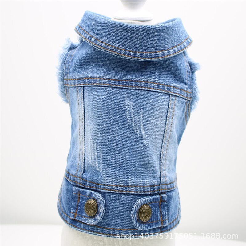 Pet Dog Vest Manufacturer - Fashionable Retro Scratch-Patterned Denim Jeans for Small Dogs Summer