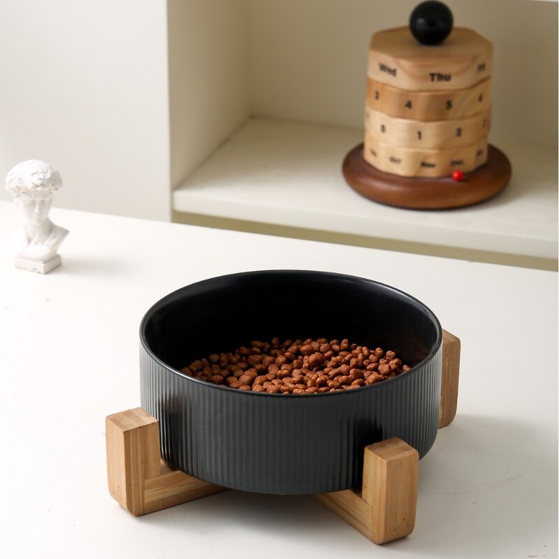 Pet Bowls Manufacturer - Ceramic Dog Cat Food Water Double with Wood Stand Eco-Friendly