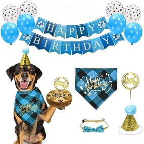 Dog Birthday Party Set Manufacturer - Luxury Polyester Paw Banner and Bandana Hat Printed Pattern Supplies