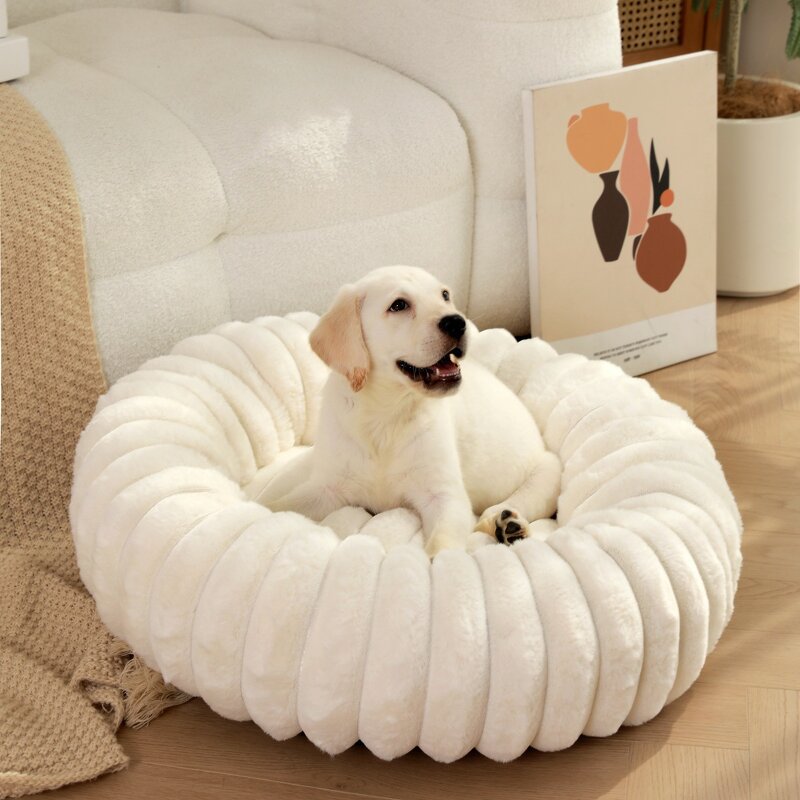 Pet Bed Manufacturer - New Vertical Rabbit Plush Donut Soft Breathable Warm Round Cat Dog Bed