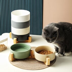 Pet Bowls Manufacturer - Ceramic Dog Cat Food Water Double with Wood Stand Eco-Friendly