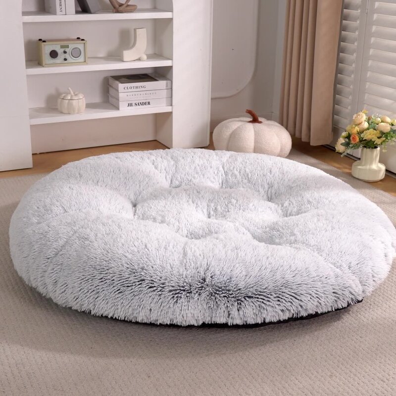 Dog Bed Manufacturer - Custom Logo Soft Warm Long Plush Round Pet Cushion Modern Style