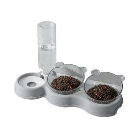 Pet Food Set Manufacturer - Three-in-one Bowl Multi-functional Plastic Portable Dog Two Bowls with Water Bottle