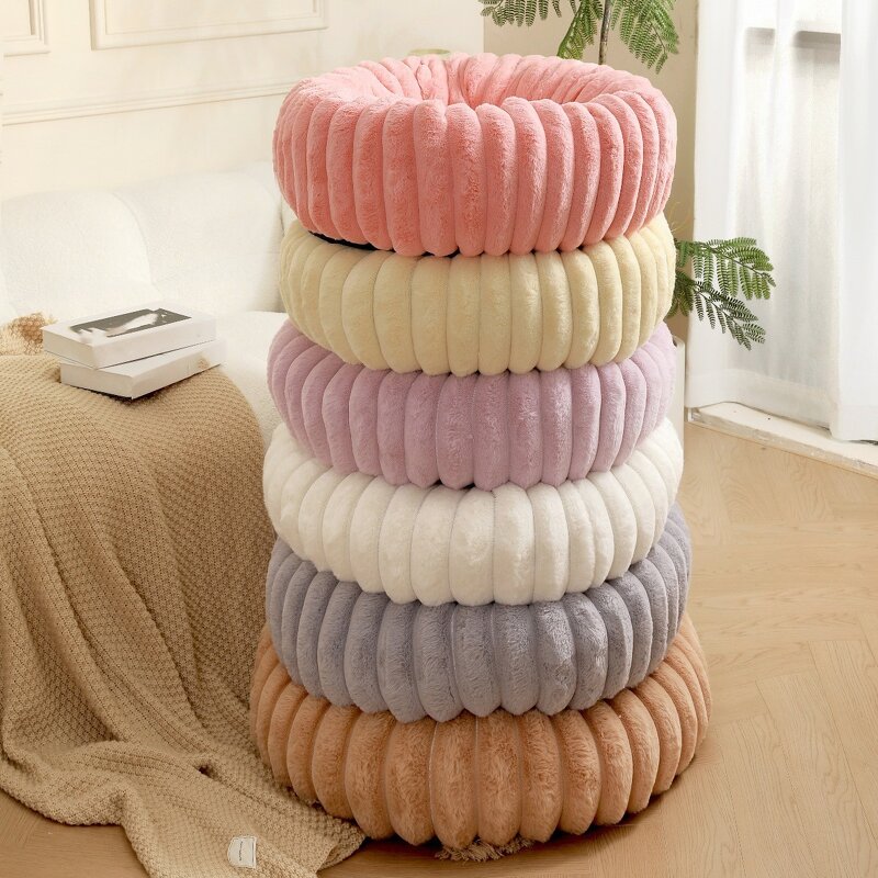 Pet Bed Manufacturer - New Vertical Rabbit Plush Donut Soft Breathable Warm Round Cat Dog Bed