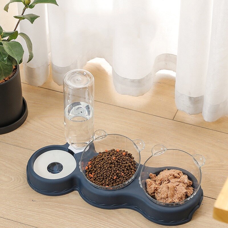Pet Food Set Manufacturer - Three-in-one Bowl Multi-functional Plastic Portable Dog Two Bowls with Water Bottle