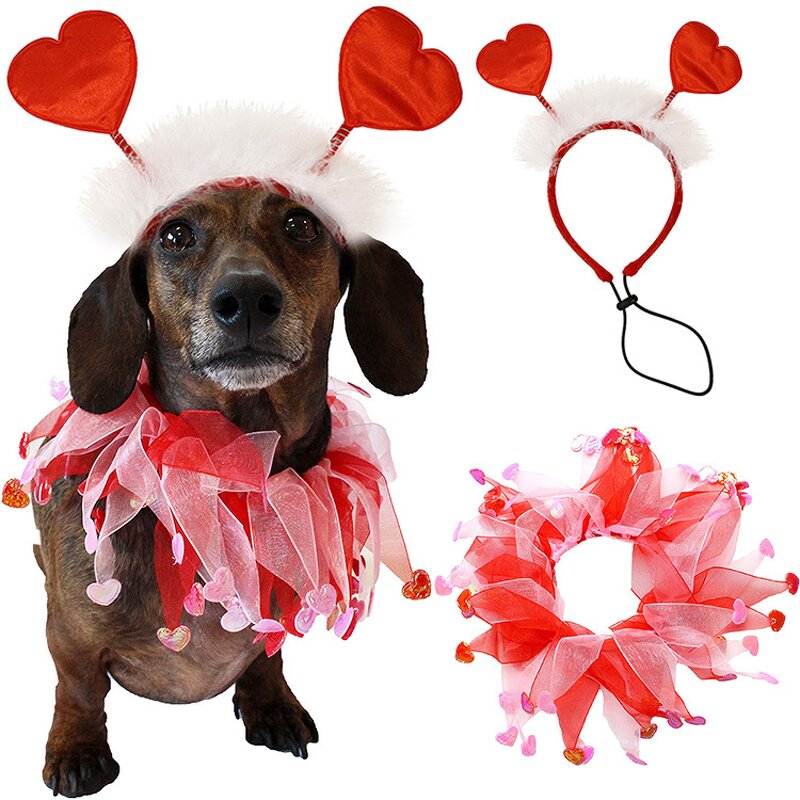Pet Party Decoration Props Manufacturer - New Designer Dog Party Bandana Hair Bands Valentine's Day Set