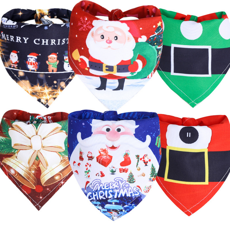 Dog Christmas Collar Manufacturer - Pattern Bow Tie Head Scarf Christmas Bandana