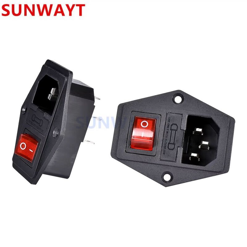 Power Switch Manufacturer - 10A 250V AC Outlet with Red Triple Rocker Fused Module Plug