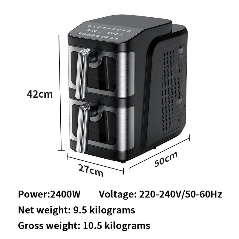 Air Fryer Manufacturer - OEM Professional Electric Plastic Dual Zone 3000W 10L 10 Preset Menus Color LED Display