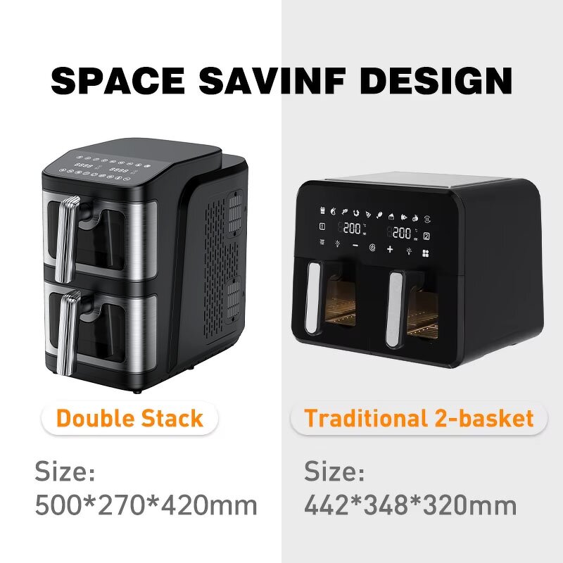 Air Fryer Manufacturer - OEM Professional Electric Plastic Dual Zone 3000W 10L 10 Preset Menus Color LED Display