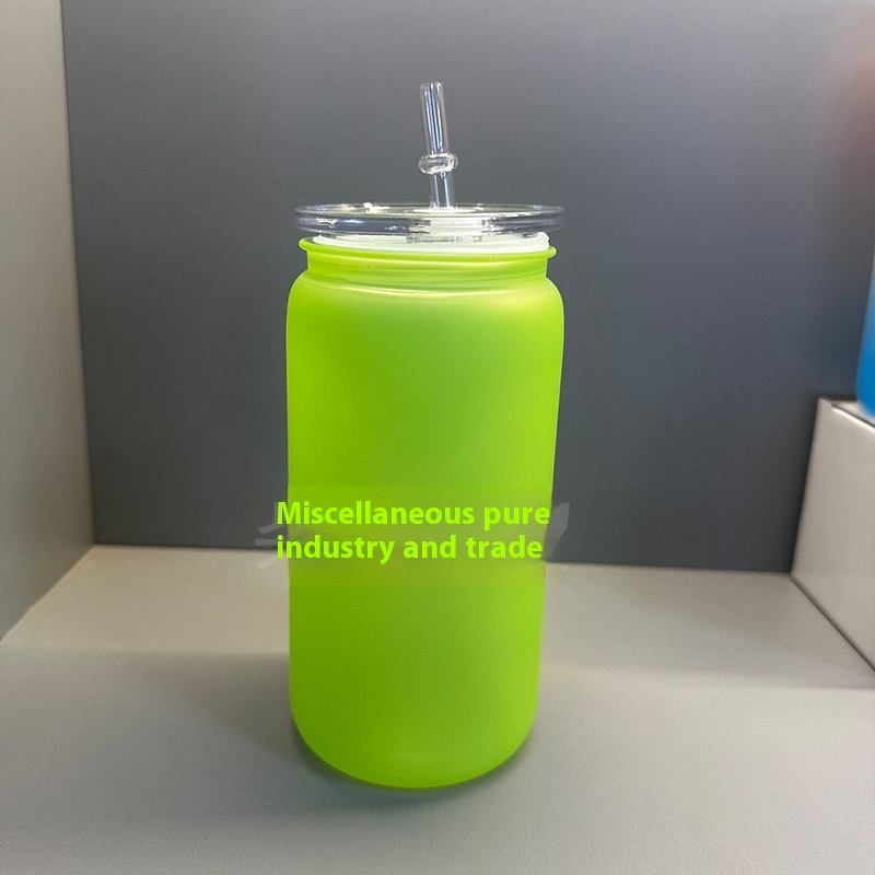 Plastic Mason Straw Cup Manufacturer - 16oz Modern Gradient Coke Can Design Anti-Drop Spray Color for Party Drinking