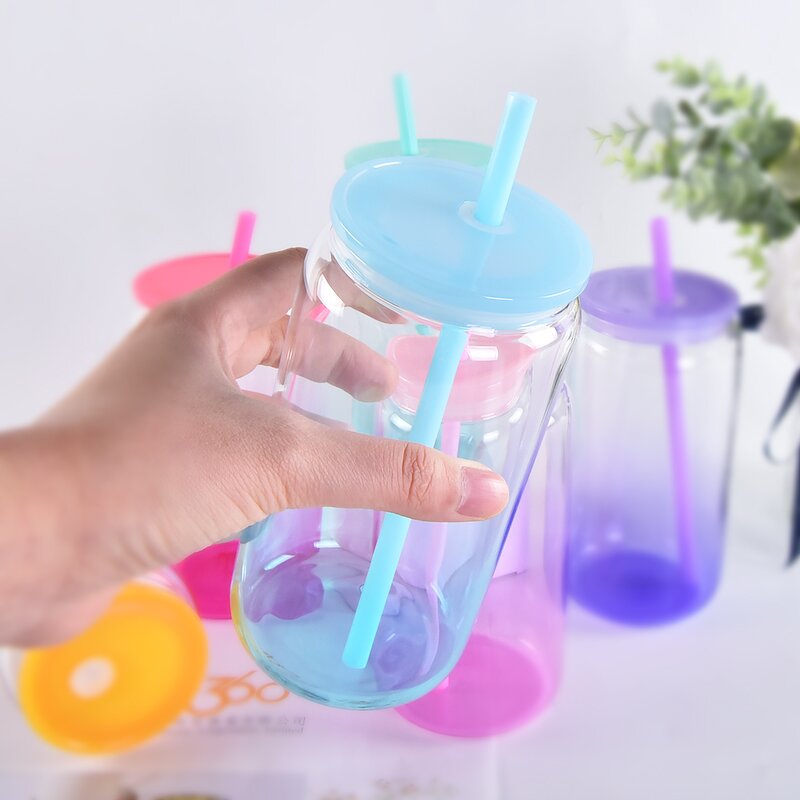 Coffee Mug Manufacturer - 16oz High Borosilicate Single Layer Thickened Can Shape with Color Cover Sublimation