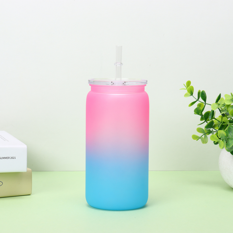 Transparent Cup Manufacturer - 16oz High-Temperature Resistant Gradient Straw Portable Outdoor for Quilt Car-Mounted